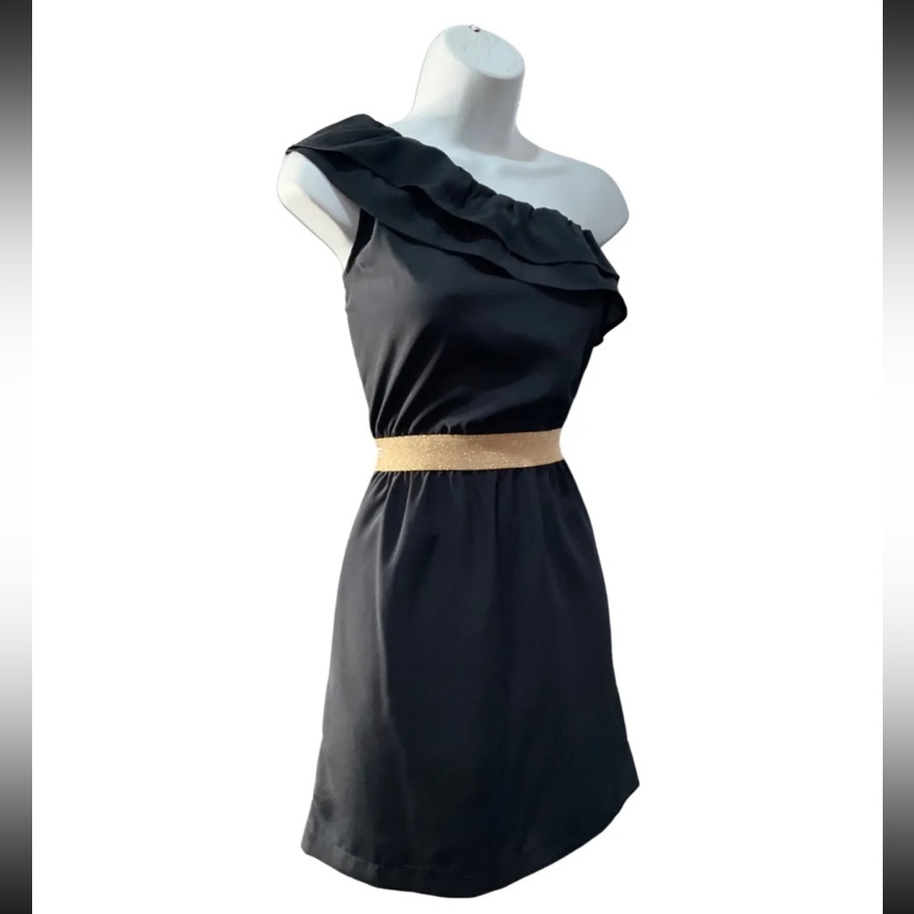 NWT Saks￼ 5th Ave One Shoulder Goddess Eight Sixty Blue Chiffon Mini Dress - Picture 3 of 6